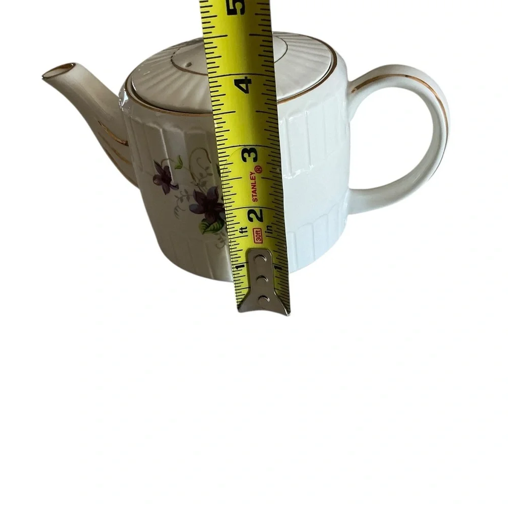 Vintage Ellgreave wood & sons ironstone teapot white with violets MCM England